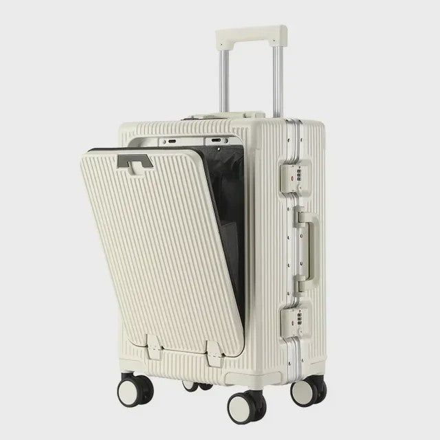 Luxe Rolkoffer met Vooropening, Aluminium Frame & USB-poort - Grote Capaciteit