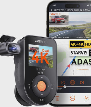 Vantrue S1 Pro Max Dual 4K Dashcam met ADAS, BSD, IP67 Waterdichte Camera en Spraakbesturing