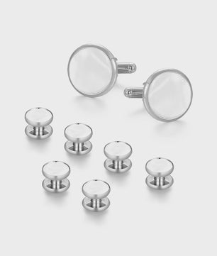 Set Manchetknopen en Studs Wit met Goudkleurig Randje - Stijlvolle Heren Accessoires