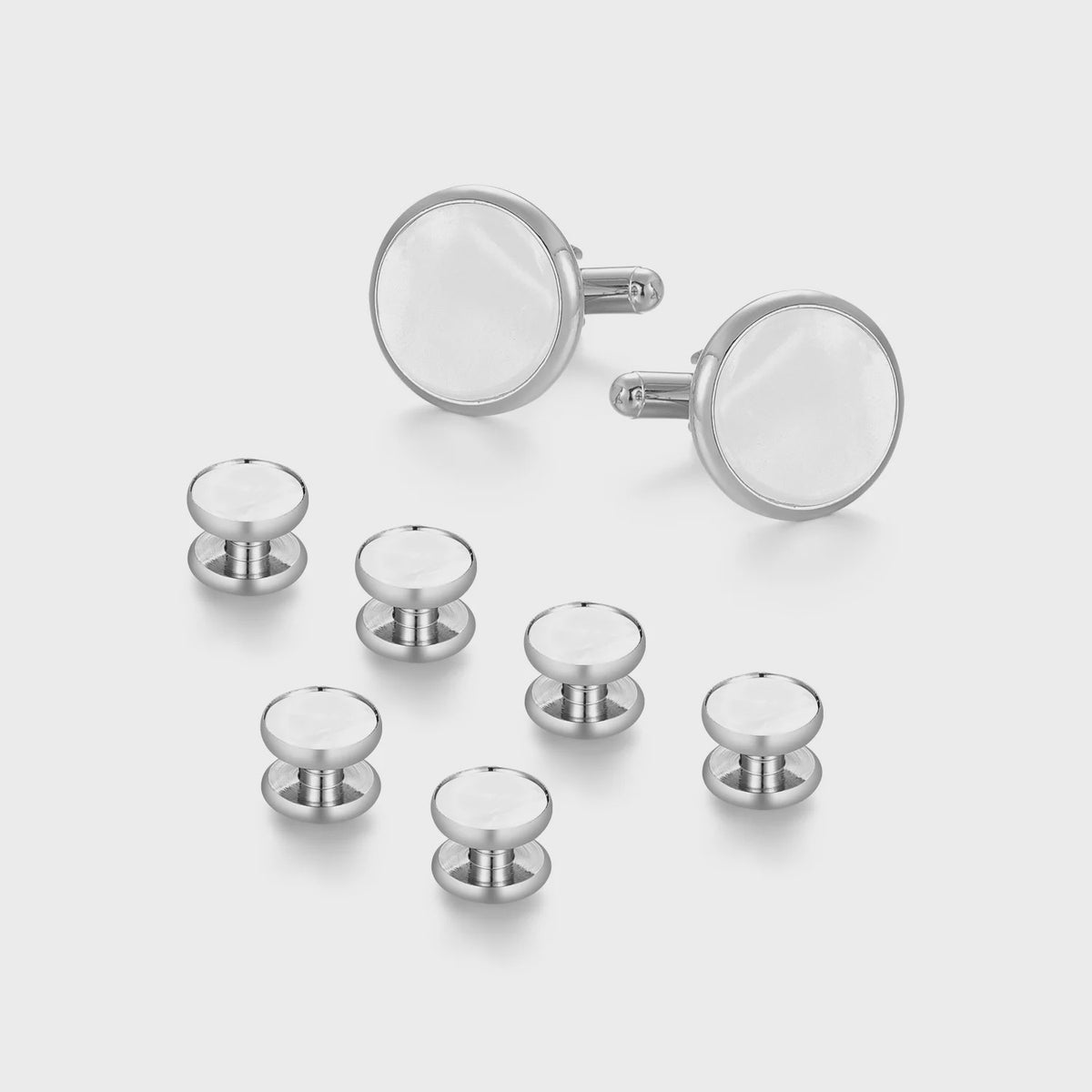Set Manchetknopen en Studs Wit met Goudkleurig Randje - Stijlvolle Heren Accessoires