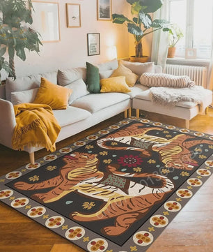 Bohemian Tibetaanse Tijger Vloerkleed - Antislip Decoratief Kleed voor Woonkamer & Slaapkamer