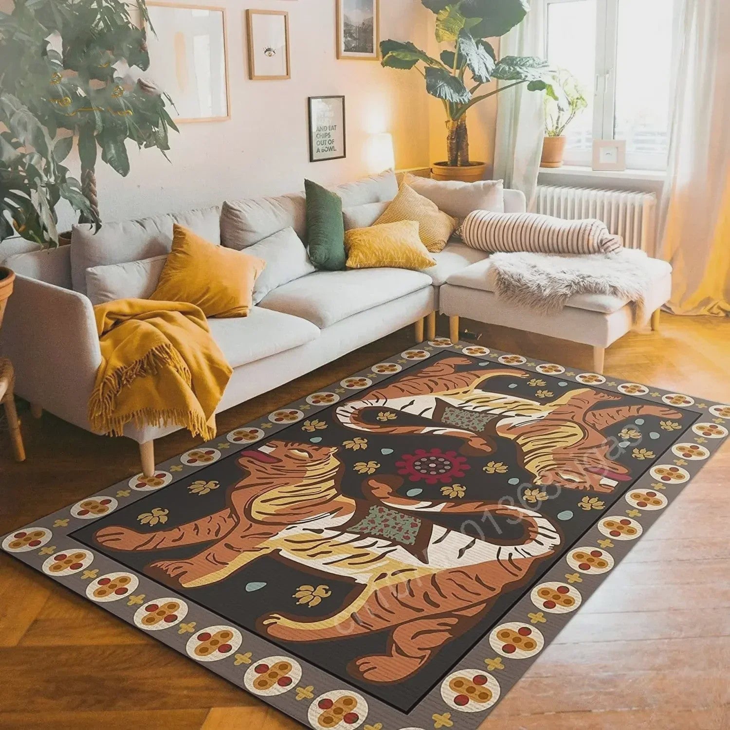 Bohemian Tibetaanse Tijger Vloerkleed - Antislip Decoratief Kleed voor Woonkamer & Slaapkamer