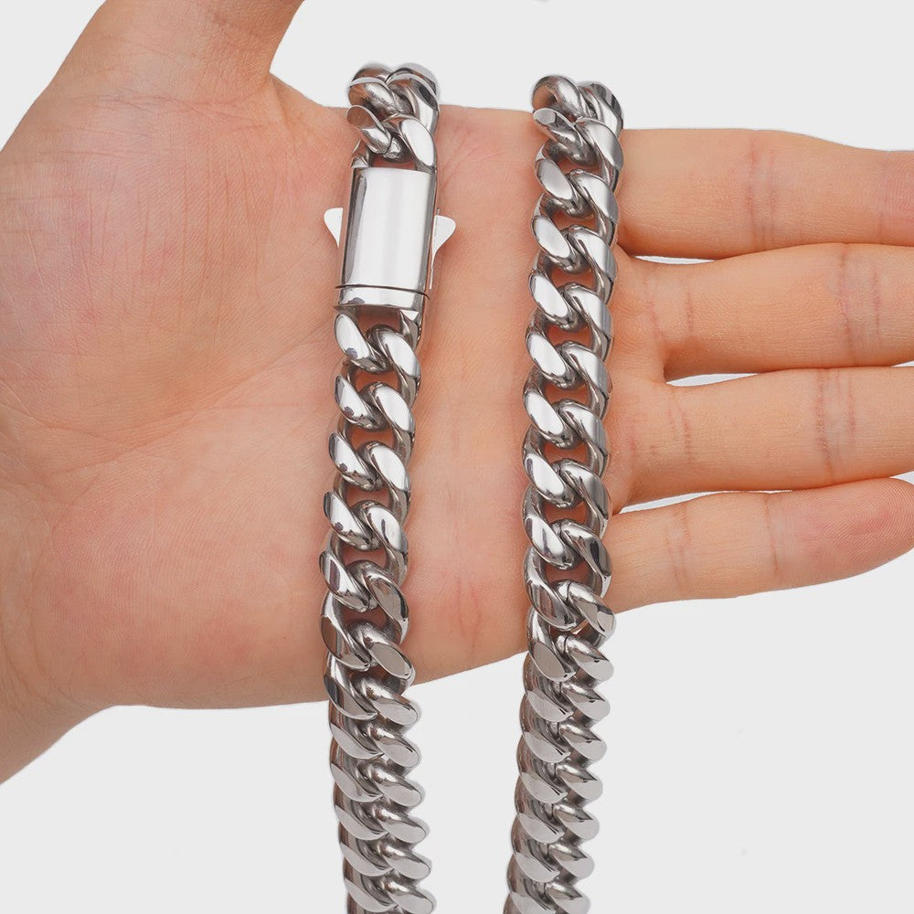 Zilverkleurige Roestvrij Staal Cubaanse Miami Link Ketting (6mm-14mm)