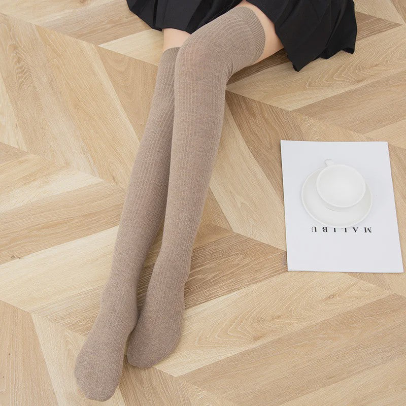 Dames Hoge Sokken Wol Blend - Ribgebreid, Warm & Zacht voor de Winter