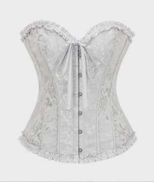 Victoriaans Gothic Overbust Corset met Kant en Ruches - Vintage Bustier Top