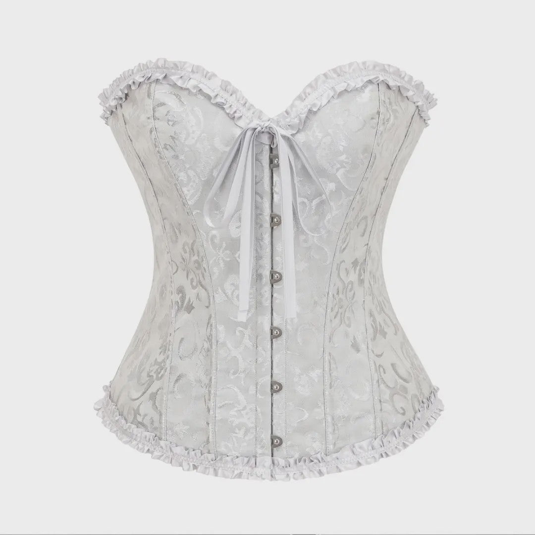 Victoriaans Gothic Overbust Corset met Kant en Ruches - Vintage Bustier Top