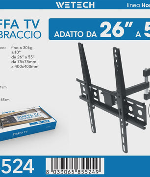 WETECH W5524 TV Muurbeugel - Dubbele Arm, 26-55 Inch, 30kg, Kantelbaar, VESA 75-400mm