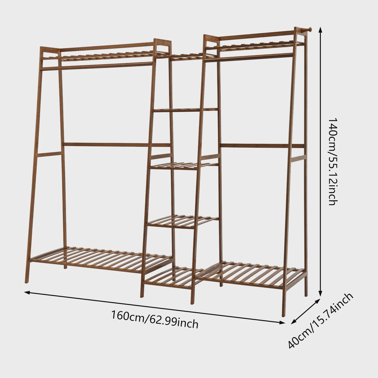 Stijlvol Bamboe Kledingrek met 4 Opbergplanken en Haken - Vloerstaand, Zwaar Belastbaar, Modern Design