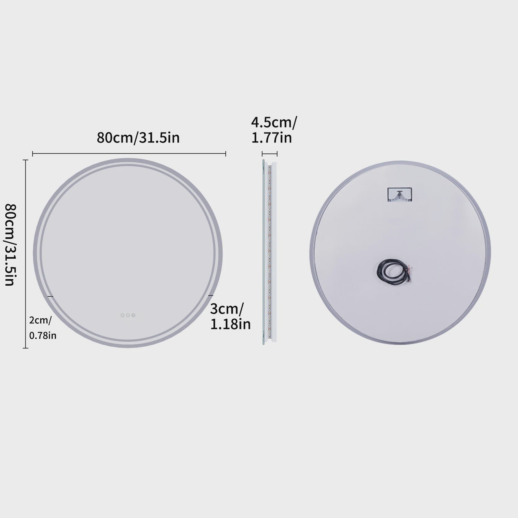 LUVODI Ronde Spiegel 80cm met Slimme LED Verlichting, Dimbaar & Anti-Condens Touchscreen