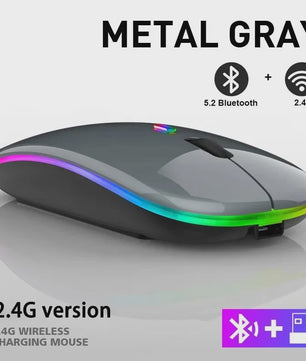 Draadloze Oplaadbare Muis met LED Verlichting - Stille Klik & Dual Mode (Bluetooth/2.4Ghz) voor PC/Laptop