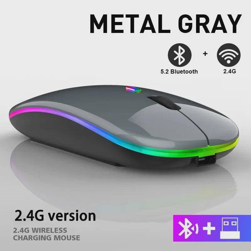 Draadloze Oplaadbare Muis met LED Verlichting - Stille Klik & Dual Mode (Bluetooth/2.4Ghz) voor PC/Laptop