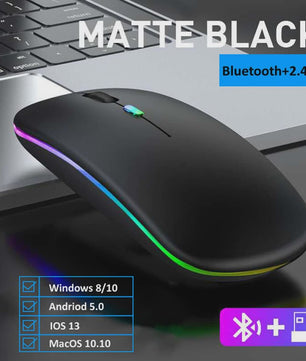 Draadloze Oplaadbare RGB Muis - Bluetooth & USB, Stil & Ergonomisch