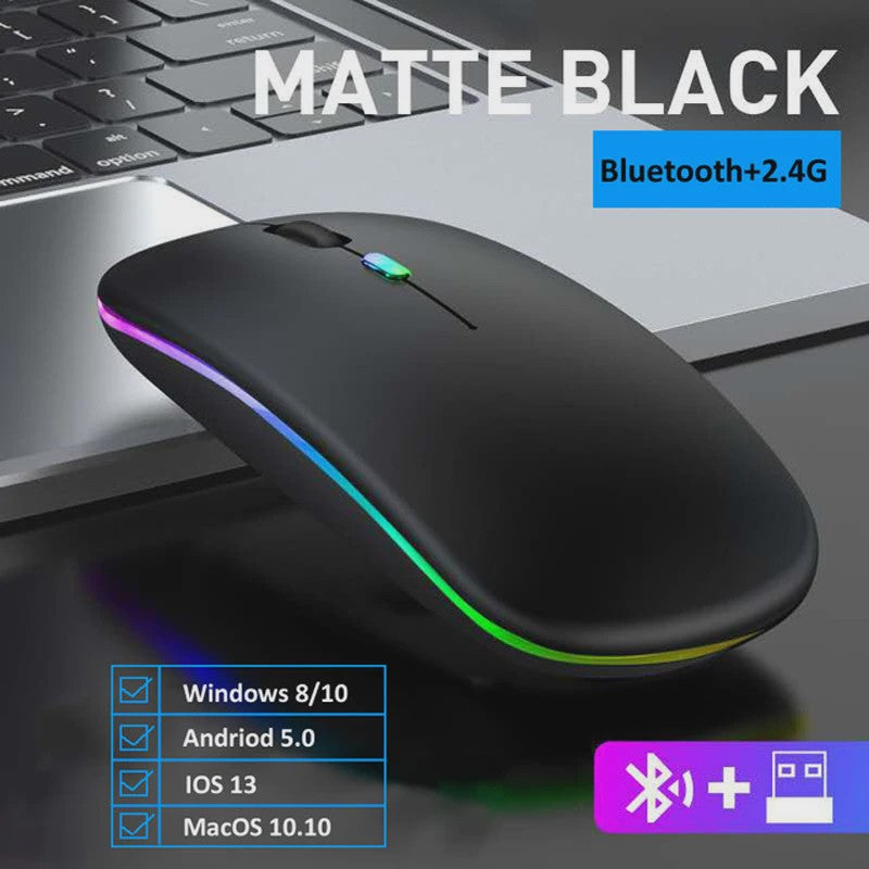 Draadloze Oplaadbare RGB Muis - Bluetooth & USB, Stil & Ergonomisch