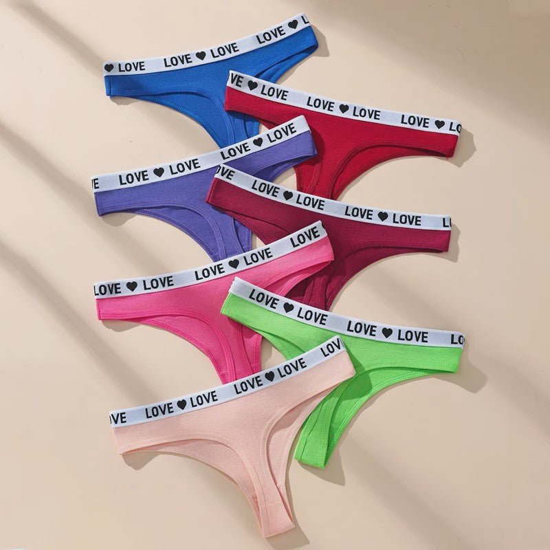 7-Delige Dames Katoen Strings Set - Zwart, Gestreept & Zacht - Comfortabele Tanga Ondergoed