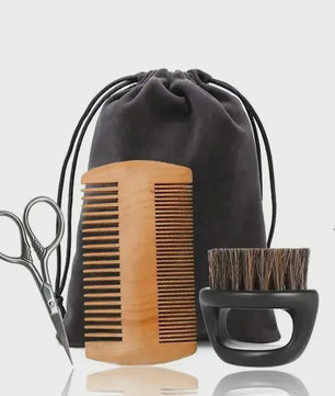 Professionele Baardborstel en Kam Set met Gift Bag - Zacht Varkenshaar & Hout