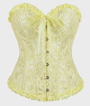 Victoriaans Jacquard Corset Top met Kant en Bloemenprint - Sexy Bustier voor Dames