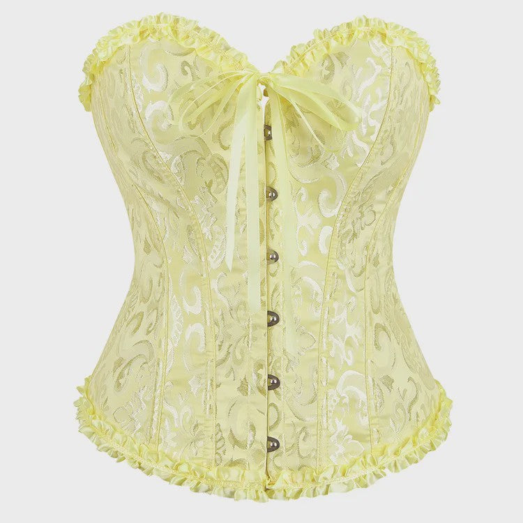 Victoriaans Jacquard Corset Top met Kant en Bloemenprint - Sexy Bustier voor Dames
