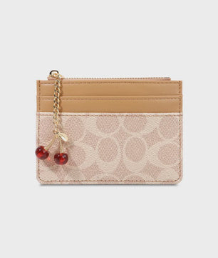 Luxe Dames Portemonnee Kaarthouder PU Leer Multifunctioneel Klein Tasje met Cherry Bedel