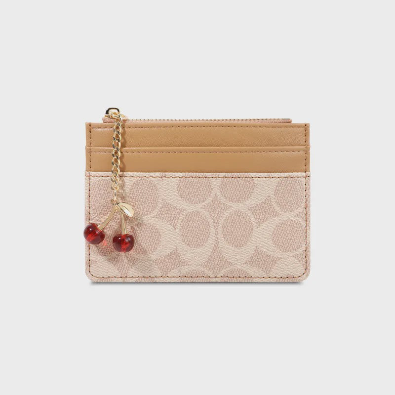 Luxe Dames Portemonnee Kaarthouder PU Leer Multifunctioneel Klein Tasje met Cherry Bedel