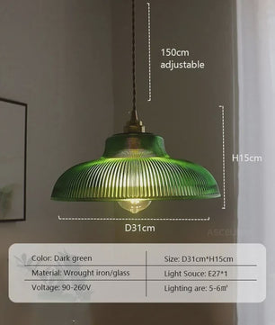 Groene Glazen Hanglamp Vintage - Sfeervolle Verlichting voor Woonkamer, Hal & Slaapkamer