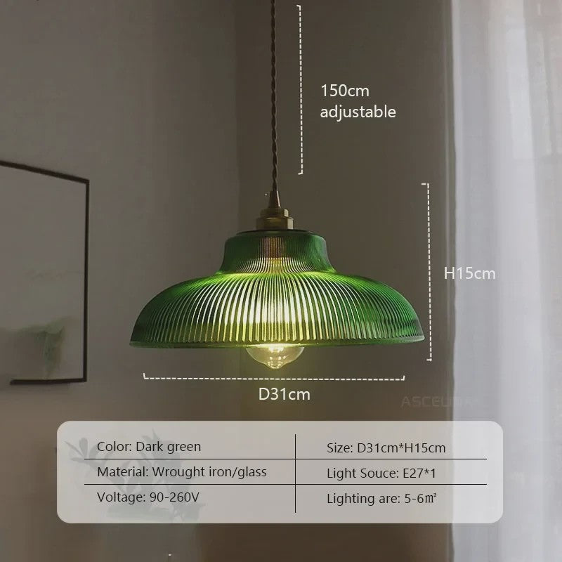 Groene Glazen Hanglamp Vintage - Sfeervolle Verlichting voor Woonkamer, Hal & Slaapkamer