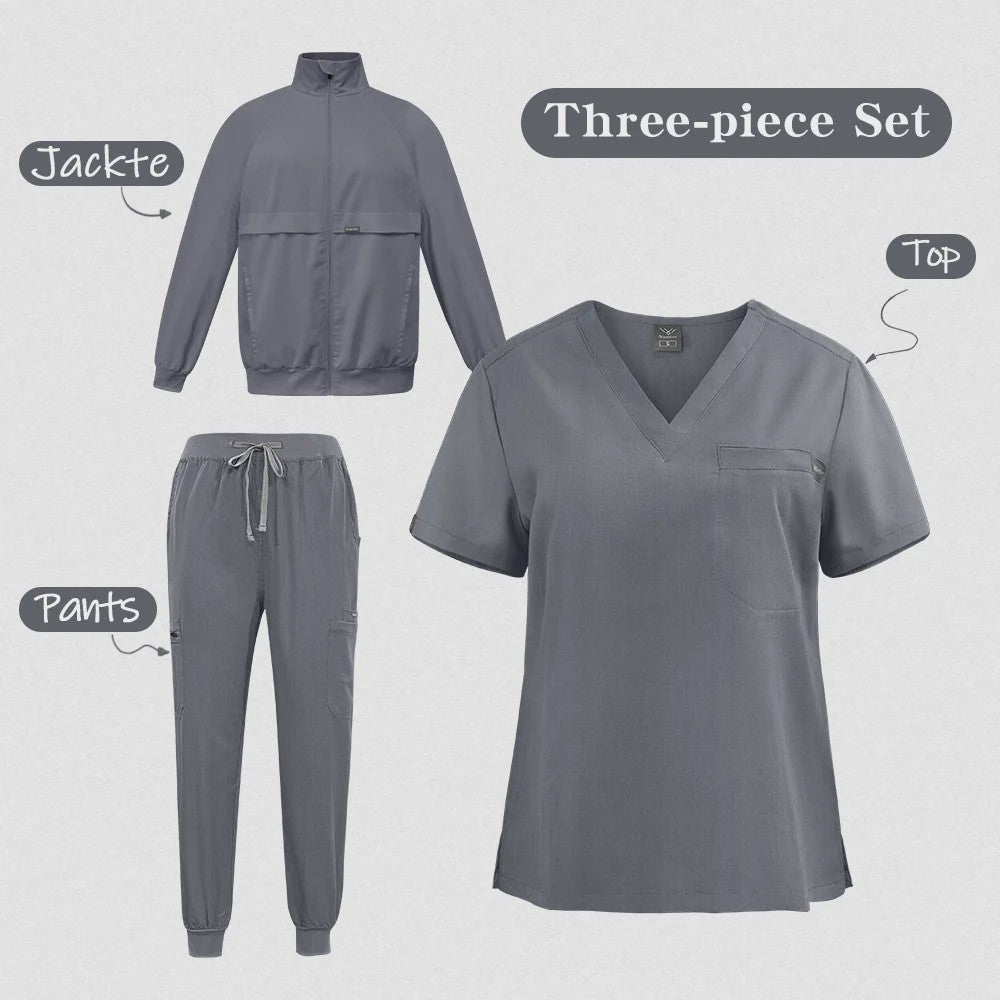 3-delige Unisex Medische Scrub Set: Jas, Top & Broek voor Zorgprofessionals