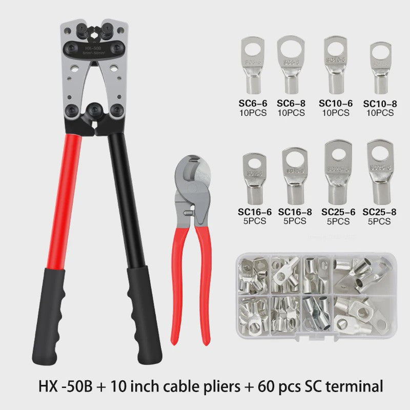 Professionele Krimptang HX-50B voor Kabelogen | 6-50mm² | AWG 10-0