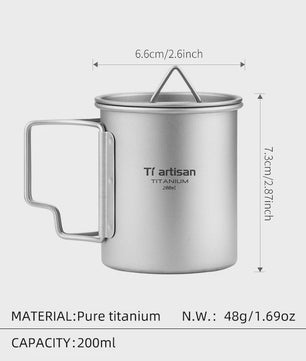 Tiartisan Titanium Mok met Opvouwbaar Handvat - Lichtgewicht & Draagbaar voor Outdoor Avonturen