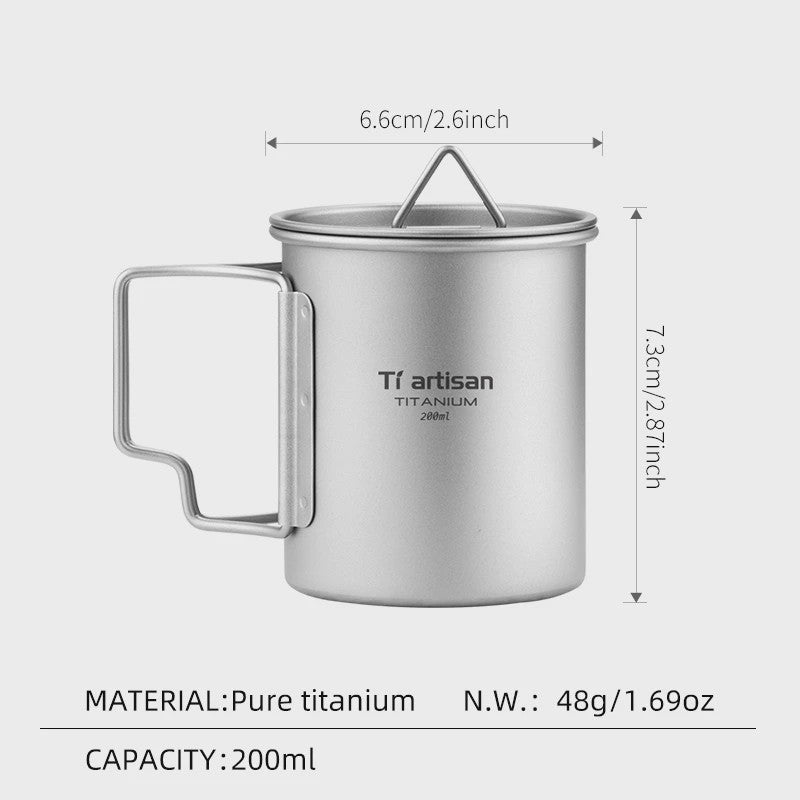 Tiartisan Titanium Mok met Opvouwbaar Handvat - Lichtgewicht & Draagbaar voor Outdoor Avonturen