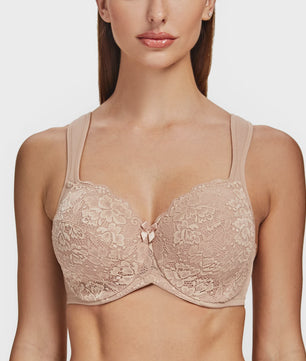 Comfortabele Volledige Dekking Minimizer BH met Kant en Gewatteerde Bandjes - Plus Size