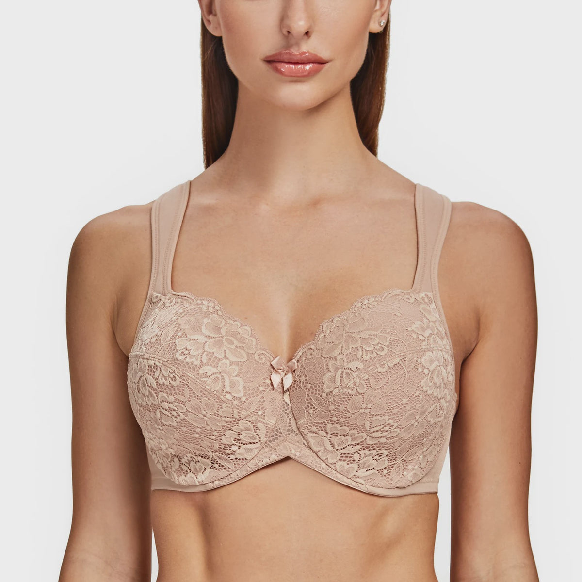 Comfortabele Volledige Dekking Minimizer BH met Kant en Gewatteerde Bandjes - Plus Size