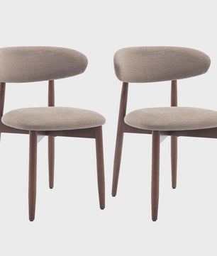 Set van 2 Beige Eetkamerstoelen - Scandinavische Stijl, Modern & Gestoffeerd met Houten Poten