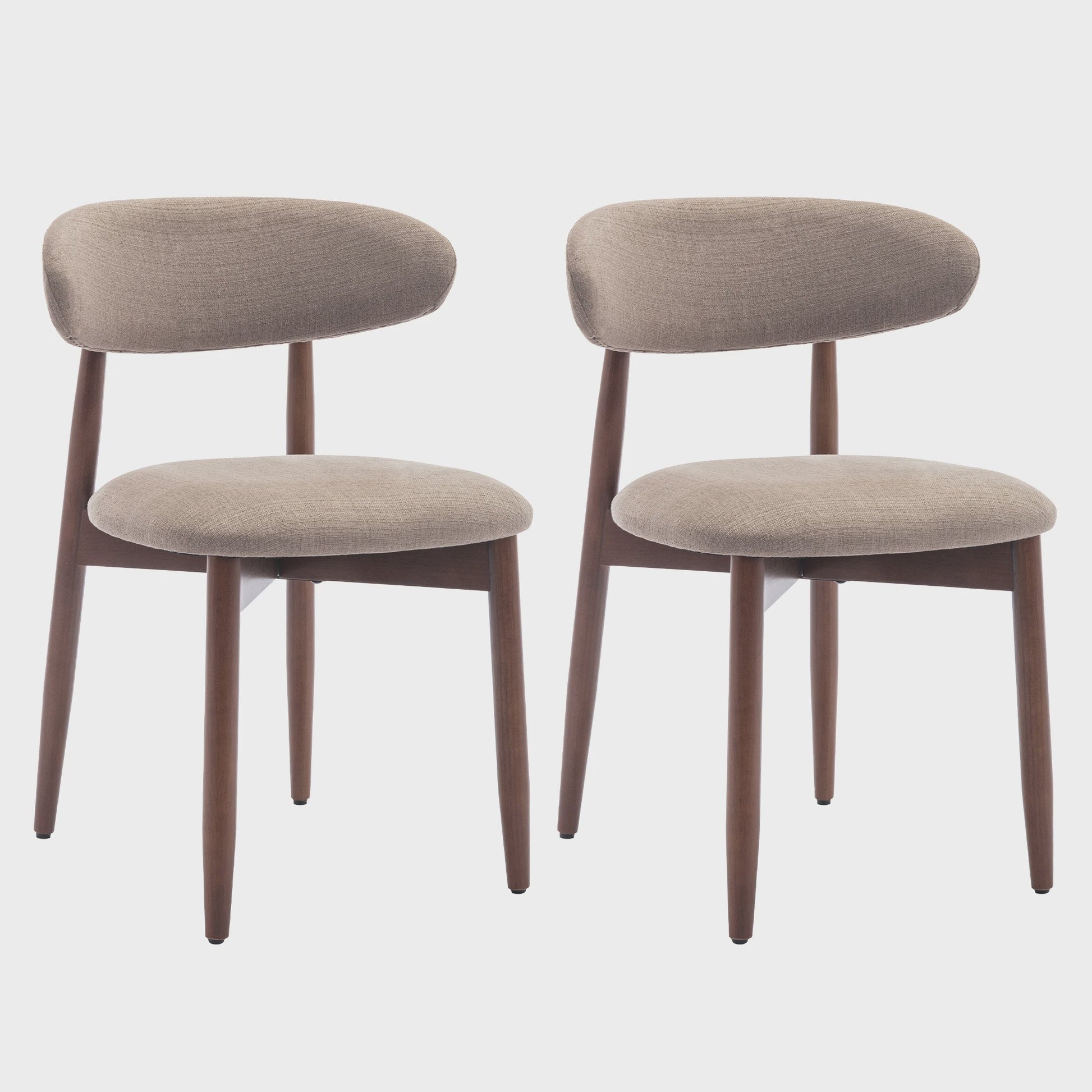 Set van 2 Beige Eetkamerstoelen - Scandinavische Stijl, Modern & Gestoffeerd met Houten Poten