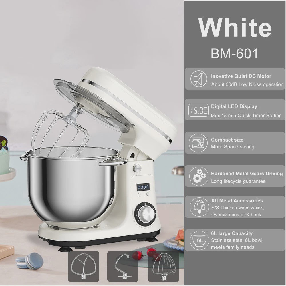 BioloMix Keukenmachine 1200W - 6L RVS Kom, Stille DC Motor & 6 Snelheden