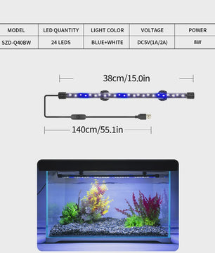 Waterdichte USB LED Aquarium Verlichting - Plantengroei & Decoratie (18-58cm)