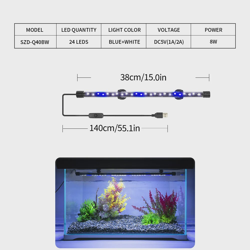 Waterdichte USB LED Aquarium Verlichting - Plantengroei & Decoratie (18-58cm)