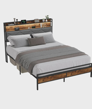 Modern Metalen Bed 90x200cm met LED Verlichting, Opbergkopstuk en USB-poorten