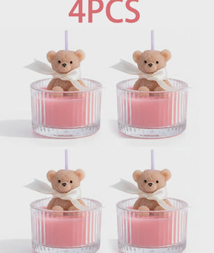 Luxe Geurkaars Teddybeer in Glazen Pot met Lint - Pastel Cadeau voor Vrouwen, Bruiloft & Feestdagen