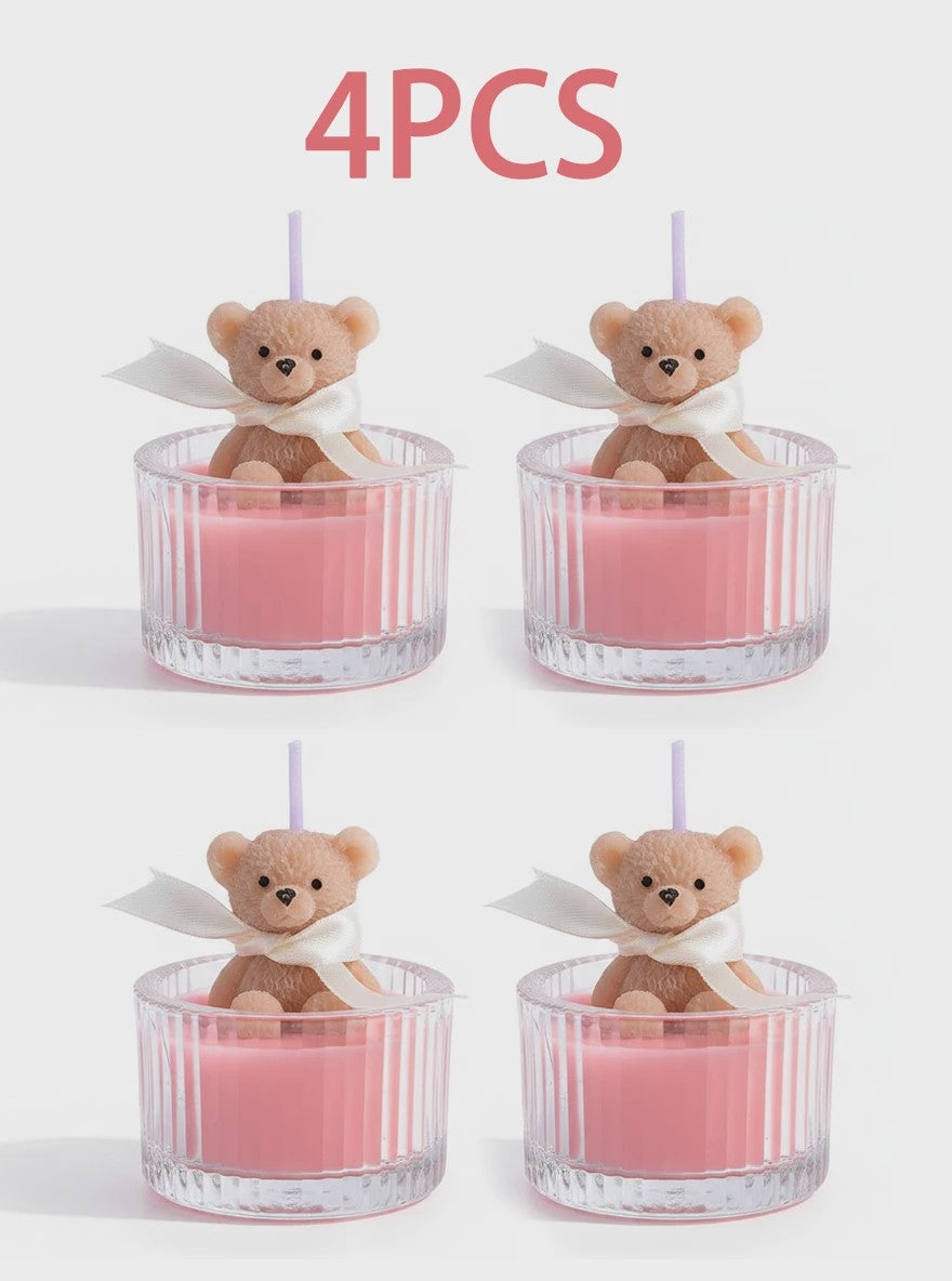 Luxe Geurkaars Teddybeer in Glazen Pot met Lint - Pastel Cadeau voor Vrouwen, Bruiloft & Feestdagen