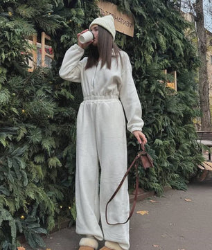 Dames Jumpsuit met Lange Mouwen en Elastische Taille - Casual & Elegant