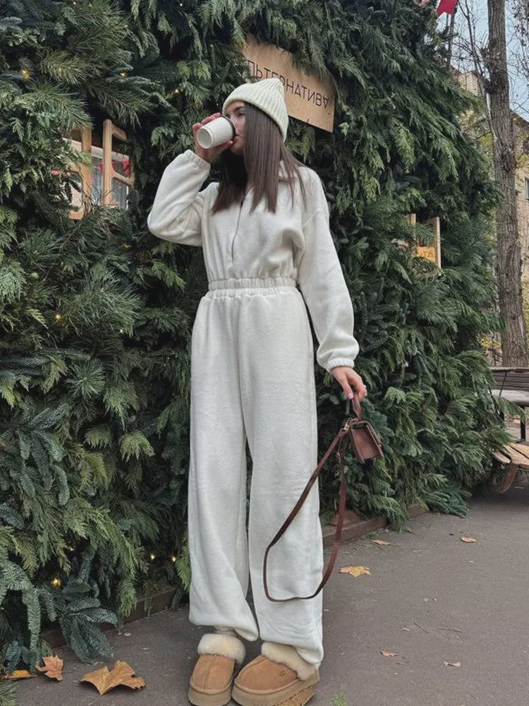 Dames Jumpsuit met Lange Mouwen en Elastische Taille - Casual & Elegant