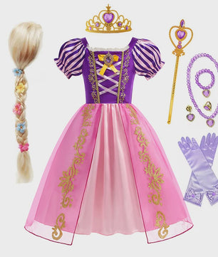 Prinsessenjurk Rapunzel voor Meisjes - Paars met Pofmouwen | Verkleedjurk & Feestjurk