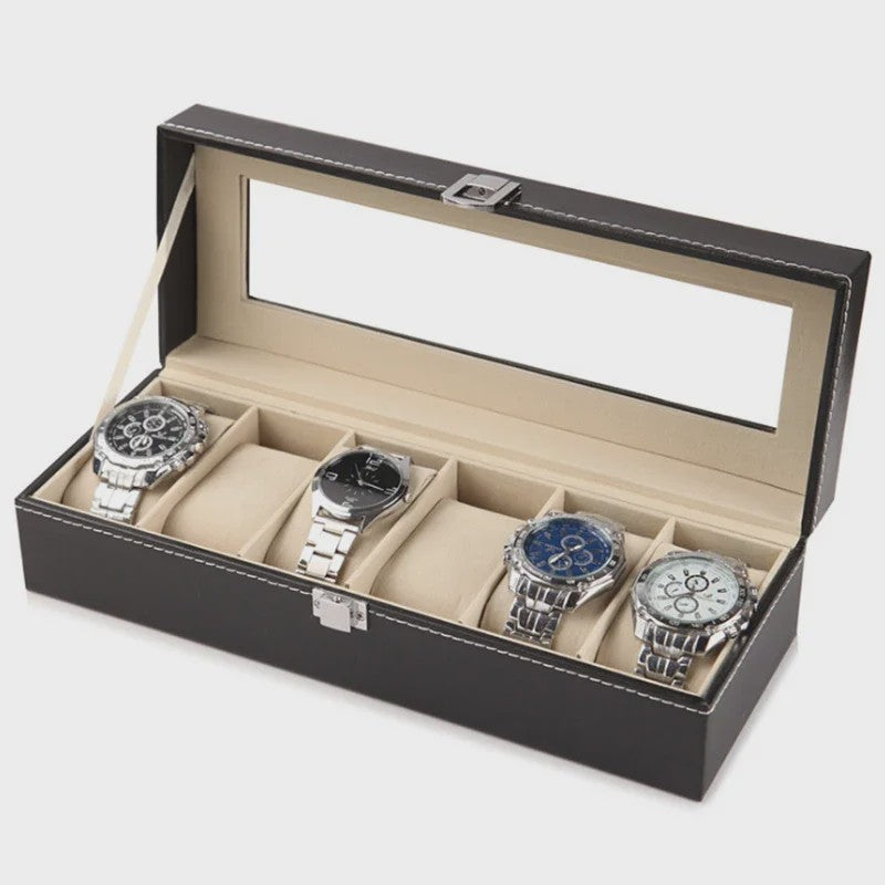 Luxe PU Leder Horlogedoos met Glazen Deksel - Diverse Vakverdelingen (2-12 Girds)