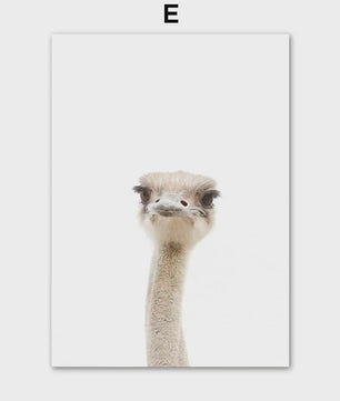 Schattige Safari Dieren Canvas Poster voor Kinderkamer - Olifant, Leeuw, Nijlpaard, Struisvogel, Varken