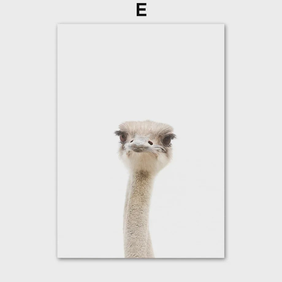 Schattige Safari Dieren Canvas Poster voor Kinderkamer - Olifant, Leeuw, Nijlpaard, Struisvogel, Varken