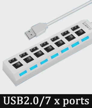 USB 3.0 Hub met 7 Poorten en Individuele Schakelaars - Uitbreidingsstation voor PC en Laptop