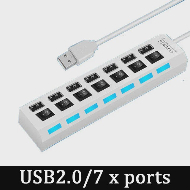 USB 3.0 Hub met 7 Poorten en Individuele Schakelaars - Uitbreidingsstation voor PC en Laptop