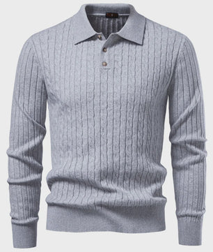 Heren Kabel Gebreide Polo Trui - Casual Slim Fit Herfst Winter