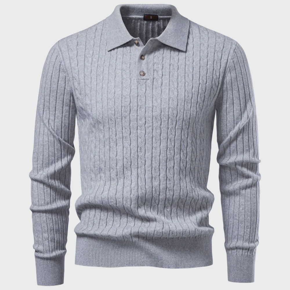 Heren Kabel Gebreide Polo Trui - Casual Slim Fit Herfst Winter