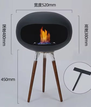Vrijstaande Bio-ethanol Haard - Ovalen Bol Design met Echte Vlam